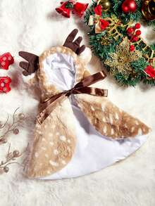 PETSIN Christmas Deer Pattern Hooded Cape Cute Fluffy Warm Cosplay Costume - Brown - View 2