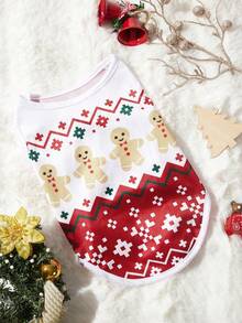 PETSIN 1pc Pet Christmas Red Gingerbread Cute Geometric Fairisle Pattern Print Dog Vest - Multicolor - View 7