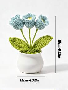 1Pc Hand‑Crocheted 3‑Head Lily Of The Valley Potted Plant, Knitted Artificial Flower Bonsai, Desktop Ornament, Handmade Home Decor Gift - A - View 3