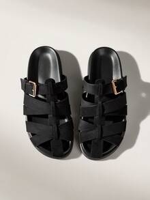 Solecia Ladies' Fashion Roman Baotou Tow, Casual Vacation Style - Black - View 2