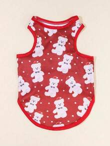 PETSIN 1pc Cute Christmas Bear Print Pet Vest In Bright Red - Multicolor - View 6