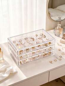 1pc Large Capacity 72-Slot Acrylic Jewelry Box, Transparent Multi-Layer Stackable Drawer Organizer, Jewelry Storage And Organization, Holiday Gift - Multicolor - View 10