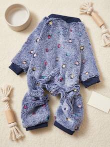 PETSIN 1pc Color Polka Dot Printed Pet Jumpsuit Gray Autumn And Winter Flannel Warm And Comfortable Pet Warm Clothes - Multicolor - View 2
