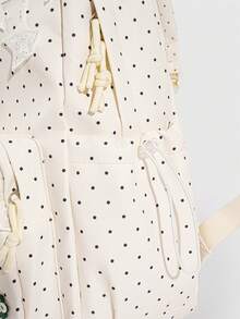 ROMWE Kawaii 1 chiếc ba lô Y2K họa tiết chấm bi ngọt ngào, cặp sách học sinh có huy hiệu nốt nhạc ngôi sao và bèo ren, dùng cho đi học và du lịch - Màu vàng nhạt - Xem 9