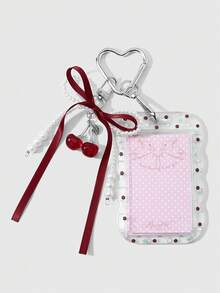 ROMWE Kawaii 1件輕奢高端時尚紅色手工仿珍珠蝴蝶結樹脂櫻桃波點星星壓克力學生識別證套 DIY鑰匙圈包包掛飾 - 紅色-38 - 查看 1