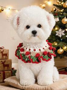 PETSIN 1pc Cat And Dog Universal Pet Christmas Bib, Cute Holiday Style Tie Up Drool Bib, Suitable For Cats And Small Dogs, Suitable For Holiday Parties, Dress Up Shoots, And Daily Decoration Wear - Multicolor - View 2