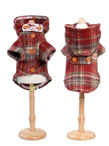 PETSIN Christmas Plaid Pet Coat For Dogs - Warm Hooded Dog Jacket With Cute Buttons, Festive Pet Apparel For Holiday Season - Red - View 11