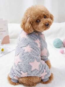 PETSIN 1pc Pink Pentagram Printed Pet Jumpsuit Gray Autumn And Winter Plush Warm And Comfortable Pet Warm Clothes - Multicolor - View 3