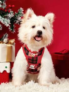 PETSIN 1pc Christmas Style Pet Vest, Classic And Eye-Catching Red And Black Checkered Pattern, Featuring Cute And Fun Patterns Such As Santa Claus, Reindeer, Snowman, Etc. It Is Skin Friendly, Breathable And Sleeveless Pet Vest - Multicolor - View 4