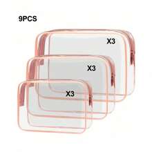 Found Favorite 1/3/6/9 Transparent Cosmetic Bag, Portable Travel Toiletry Bag With Zipper, Transparent Organizer Bag, PVC Cosmetic Storage Bag - Pink - View 19