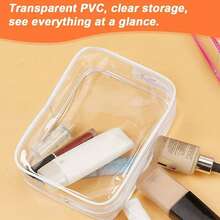 Found Favorite Set Tas Pantai Musim Panas 24/12/6pcs, Tas Kosmetik, Bahan PVC Transparan, Dengan Resleting dan Pegangan, Tas Koper Perjalanan Portabel, - Putih - View 4