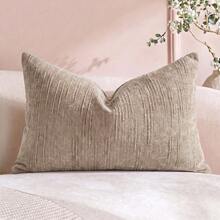 Cirelle 1 Stück Stück/2 Stücke Ganzjahres-Kissenbezüge aus vertikal strukturiertem Chenille, einfarbig gestreifte quadratische Kissenhüllen, neutraler minimalistischer Farmhouse-Boho-Stil für Sofa, Schlafzimmer, Erkerfenster, Homestay, Kissenfüllung nicht enthalten - Beige - Übersicht 19