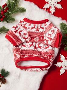 PETSIN 1 Pet Christmas Cat Dog Universal Red And White Striped Reindeer Geometric Snowflake Fel Island Pattern Print Plush Warm And Comfortable Dog Christmas - Multicolor - View 5