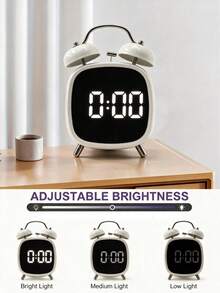 Haus Hana 1pc Classic Dual Bell Electronic Clock With Adjustable Brightness, Digital Alarm Clock For Heavy Sleepers, Easy-To-Read Large Display, Suitable For Bedroom And Home Decor, Fashionable Modern Style - multicolor - View 3