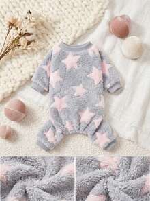 PETSIN 1pc Pink Pentagram Printed Pet Jumpsuit Gray Autumn And Winter Plush Warm And Comfortable Pet Warm Clothes - Multicolor - View 2