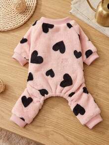 PETSIN 1 Pet Cat/Dog Pink Sherpa Wool Warm Printed Flannel Jumpsuit, Universal Size - Multicolor - View 1