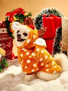 PETSIN Cute Reindeer Design Thick Fleece Warm Pet Sweatshirt, Suitable For Autumn/Winter - Brown - View 7