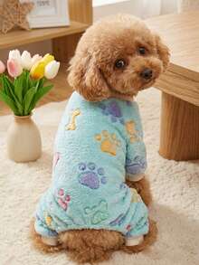 PETSIN 1pc Fleece Bone Pattern Jumpsuit, Suitable For Toy Poodle And Other Medium/Small Dogs - Multicolor - View 4
