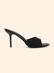 CUCCOO BASICS Women Shoes Multi-Color Knitted Hollow Square Toe Fine High Heel Sandals Simple Commuting Style Spring And Summer Models Are Suitable For Daily Commuting - Black - View 3