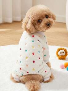 PETSIN 1pc Color Polka Dot Printed Pet Jumpsuit White Autumn/Winter Flannel Warm And Comfortable Pet Warm Clothing - Multicolor - View 4