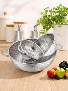 Nồi lọc bếp bằng thép không gỉ, giỏ lọc bếp, hoàn hảo cho trái cây, rau củ, mì ống, không cần lắp ráp, dùng làm phụ kiện nấu ăn cơ bản - Bạc - Xem 3