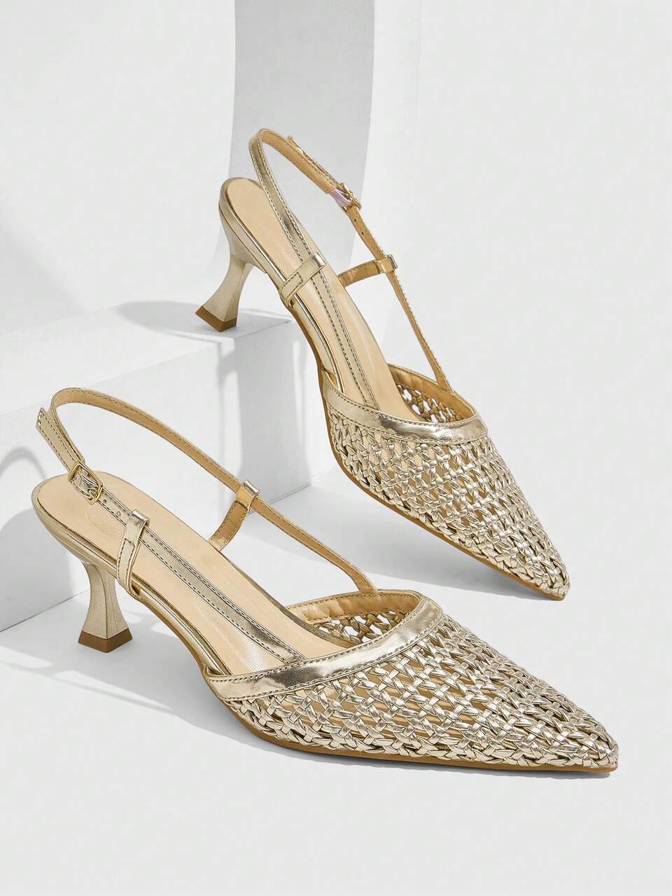 CUCCOO SZL Women's Fashion Pointed Pointed Hollow Woven Slingback Shoes Suitable For Evening Wear Party Style High Heel Shoes Fall Shoes