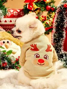 PETSIN 1 Piece Cute Deer Pattern Printed Pet Khaki Thick, Warm, Soft And Comfortable Pet Clothing - Multicolor - View 2