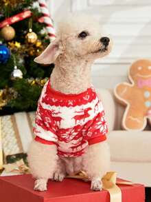 PETSIN 1 pieza Sudadera para mascotas con patrón de ciervo navideño & copos de nieve, franela - Multicolor - Ver 6