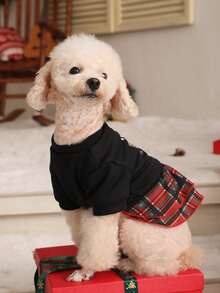 PETSIN 1pc Christmas Contrast Plaid Pet Dress - Multicolor - View 8