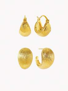 Opalesca Two Retro Matte Texture C-Ring Earrings, Half-Circle Diamond-Set Small Gold Bean Ear Buckles, Light Luxury And Versatile Semi-Round Stud Earrings. - Brushed gold - View 12