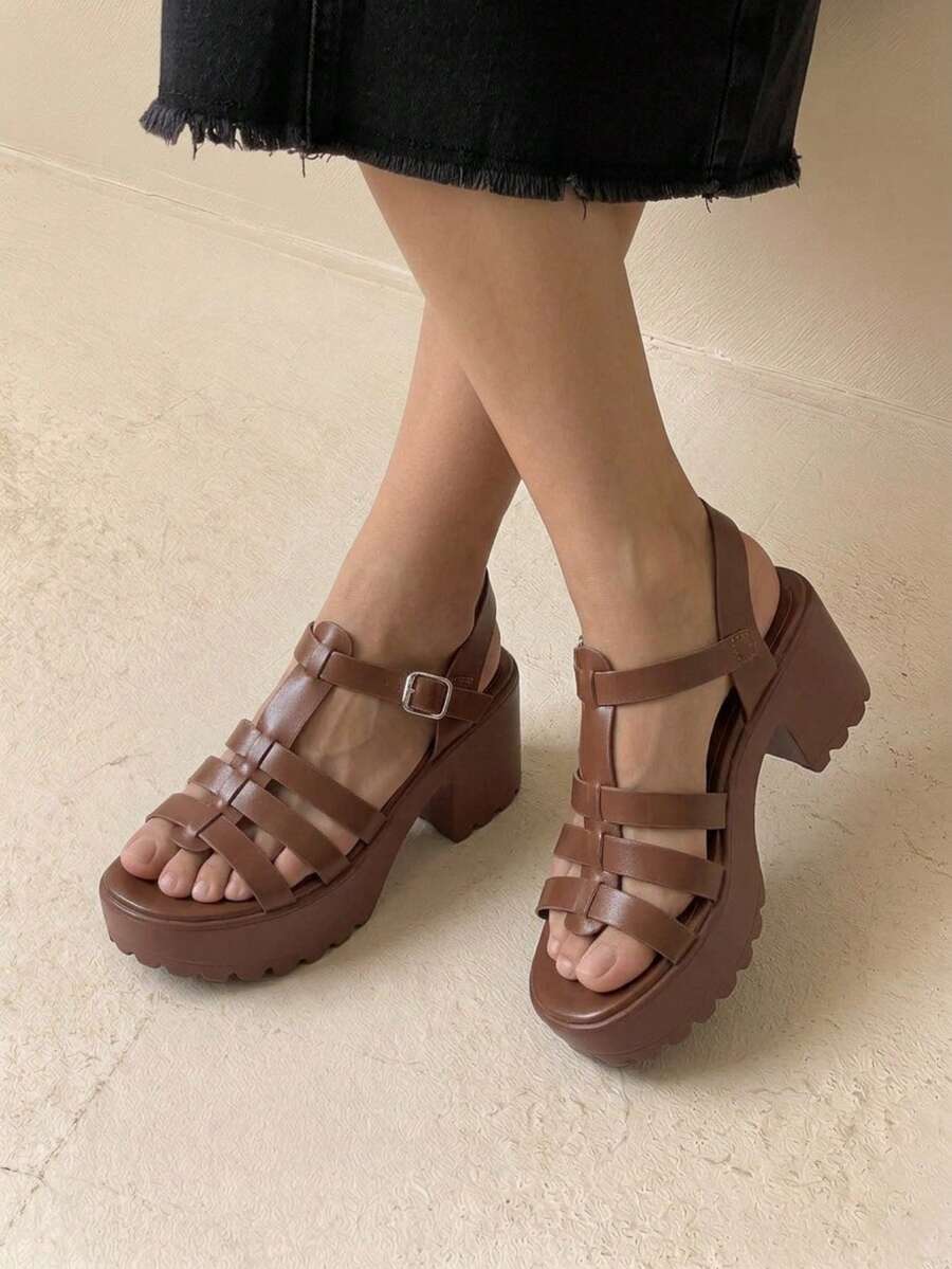 HighSole 女士时尚黑色高跟凉鞋,适合夏季毕业典礼、舞会、度假等各种场合,包括夏季、圣诞节、秋季、新年等节日。 - 駝色 - 查看 1