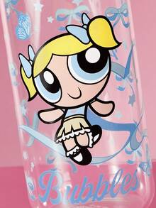 THE POWERPUFF GIRLS X SHEIN 1個 19.60oz/580ml L號可愛卡通圖案印花硼矽玻璃杯，耐冷耐熱，適用於牛奶、果汁、咖啡、氣泡水等，草莓、蝴蝶結、貓咪圖案 - 無色 - 查看 4