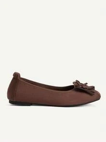 CUCCOO CHICEST Women's Coffee Brown Soft Suede-Like Flat Shoes With Tassel Bow, Square Toe, Soft Sole, Gentle Sweet Style, Suitable For All Seasons, Commuting And Dating - Coffee Brown - View 3