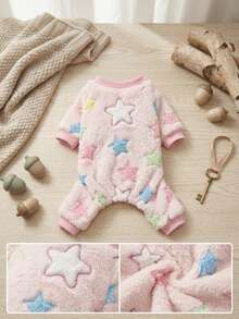 PETSIN 1pc Pet Cat/Dog Universal Pink Flannel Warm Colored Star Print Overall - Multicolor - View 3