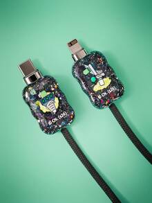 Rick and Morty X SHEIN 3Pcs Mobile Phone Data Cable Protective Case Is Suitable For IPhone Charging Cable Data Cable Protective Case (Excluding Data Cable) - Black - View 8