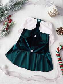 PETSIN 1pc Dark Green Velvet Peter Pan Collar Princess Dog Cat Dress For Christmas - Multicolor - View 6