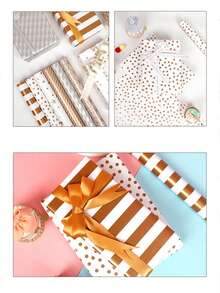 Large Size Roll Paper Gold Foil Metallic Gift Wrapping Paper Dot Stripe For Valentine's Day Birthday Gift Packaging - Gold - View 4