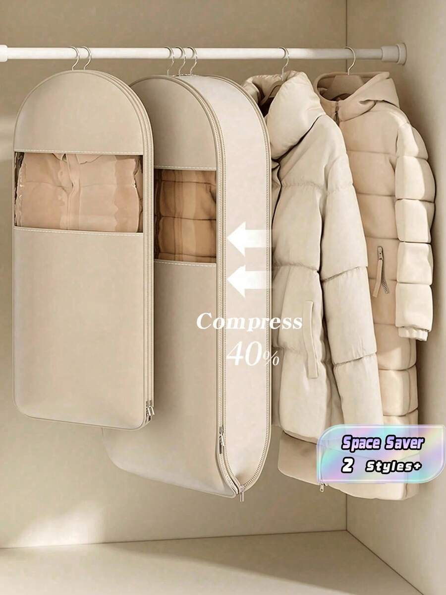 1pc Compression Storage Bag With Transparent Window, Auto-Compression Zipper For Space Saving, Up To 40% Volume Reduced, Ideal For Down Jackets Suits Shirts, Home Dorm Wardrobe Organizer