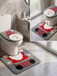 Christmas Faceless Santa Toilet Cover, Soft Plush Non-Slip, Festive Bathroom Decor For Home Hotel, Easy Clean, Holiday Party - Multicolor - View 11
