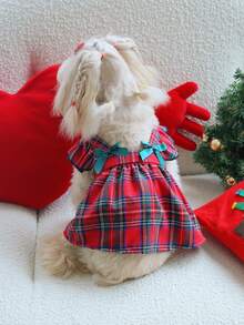 PETSIN Christmas Pet Dress - Festive Xmas Skirt With Bowknot For Dogs & Cats, Cute Holiday Party Costume - Red - View 4