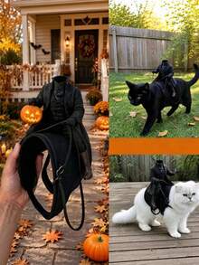 1pc Halloween Funny Pet Costume, Headless Horseman Rider Design With Pumpkin Lantern, Creative Dog Cat Dress Up Outfit For Party, Cosplay & Photo Props - Multicolor - View 4