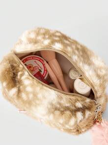 ROMWE Fairycore Fluffy Deer Design Soft Bow Makeup Bag/Pouch - Hair ball model - View 2
