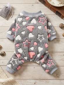 PETSIN 1pc Pet Cat Dog Fleece Warm Heart & Star Print Flannel Jumpsuit - Multicolor - View 4