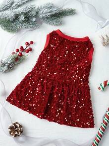 PETSIN Colorful Red Sequin Pet Dress For Christmas Party - Red - View 12