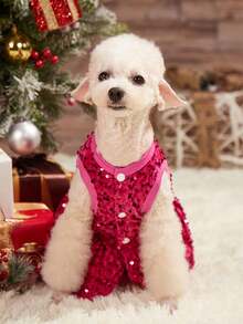 PETSIN Fuchsia Sequin Princess Dress Pet Clothes, For Cats And Dogs, Christmas Party Attire - Rose Red - View 8