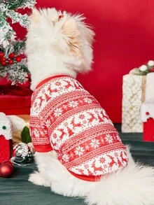 PETSIN 1 Pet Christmas Cat Dog Universal Red And White Striped Reindeer Geometric Snowflake Fel Island Pattern Print Plush Warm And Comfortable Dog Christmas - Multicolor - View 4