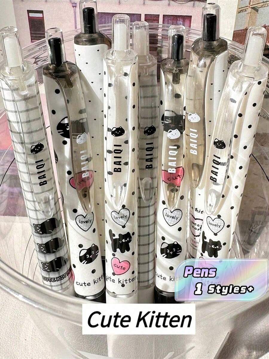 2/4/8Pcs Cute Cat‑Shaped Gel Pens, Comfort Grip, 0.5mm Quick‑Dry Black Ink, Lovely Cat Design For Office & Daily Journal Writing, Random Styles - Style 1 - View 1