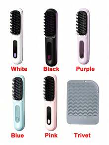 Teckwe Wireless Straightening Comb With LCD Display, Temperature Adjustment, Portable Small Sliding Comb, Female Negative Ion Hair Straightener Brush, Barbecue, Ceramic Coating, Equipped With A Tandem Dual-Cell Battery,2000mAh + 2000mAh - Multicolor - View 8