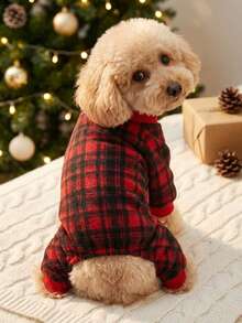 PETSIN 1pc Plaid Fleece Warm Jumpsuit Outfit For Medium Small Dog Breeds Like Poodle - Multicolor - View 1