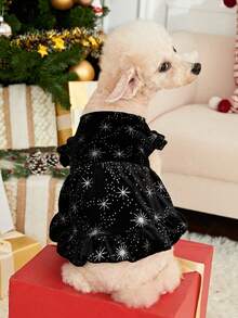 PETSIN 1pc Premium Christmas Snowflake Star Pattern Pet Velvet Dress, Black - Multicolor - View 6